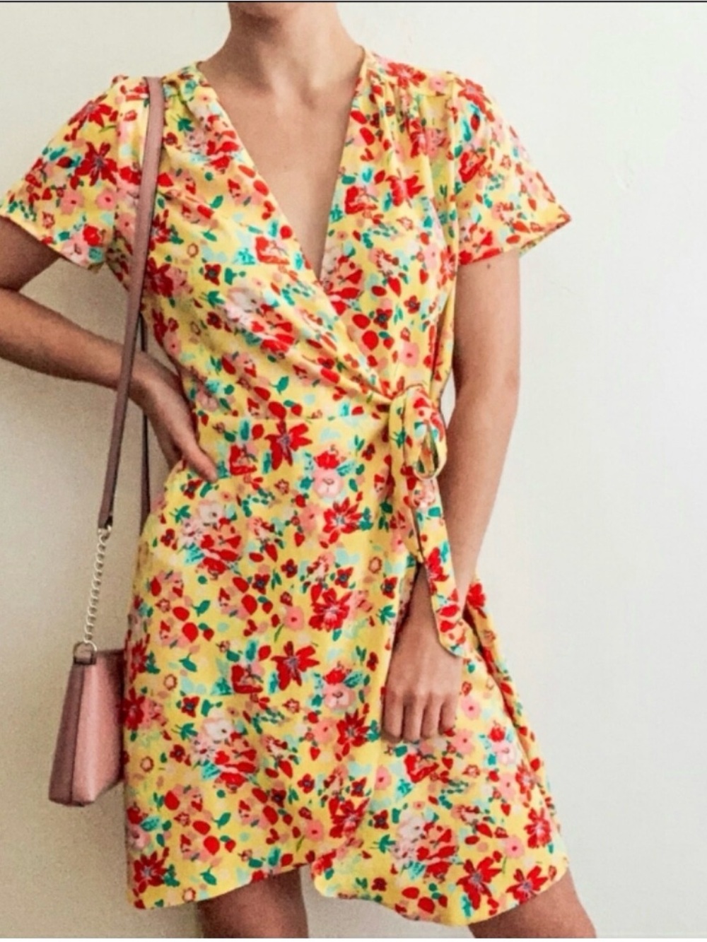 J.Crew Yellow Floral Wrap Dress Size 0